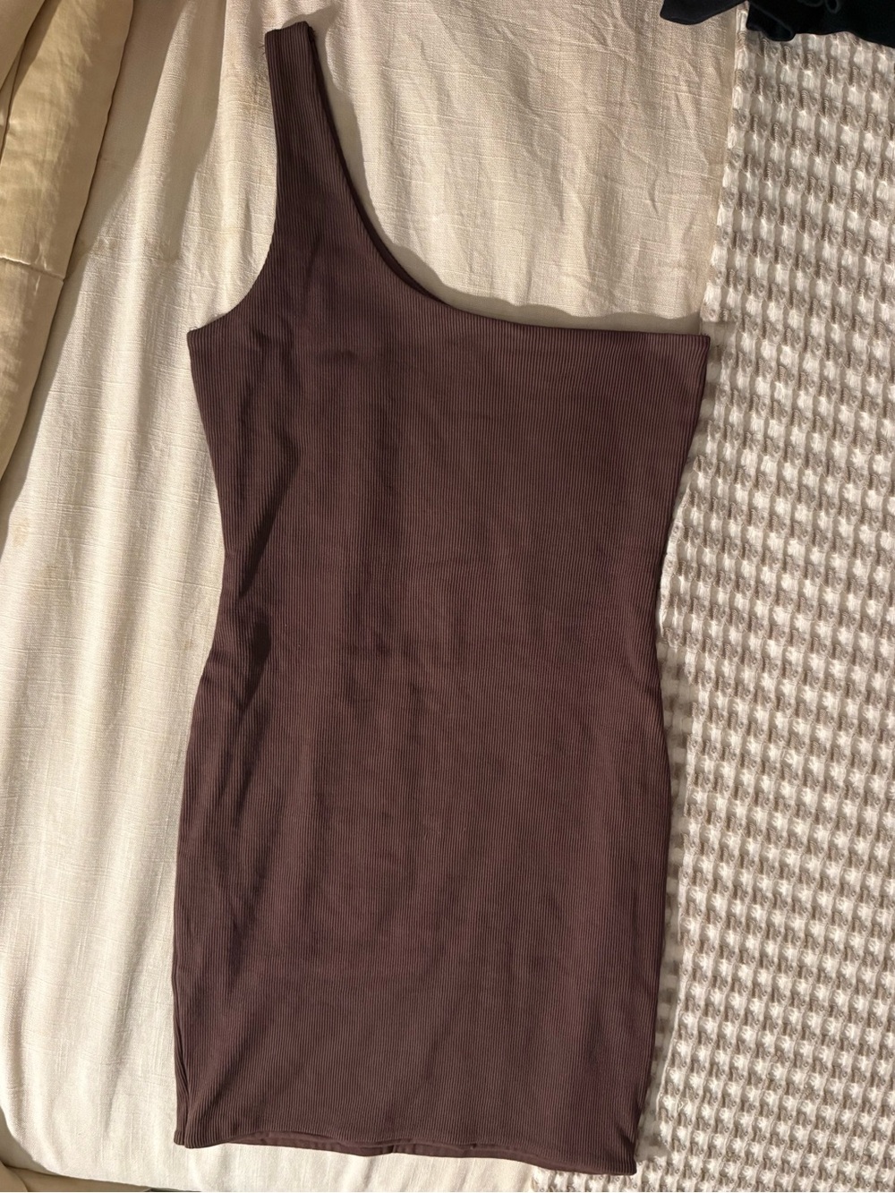Meshki One-Shoulder Ribbed Camisole in Chocolate Brown